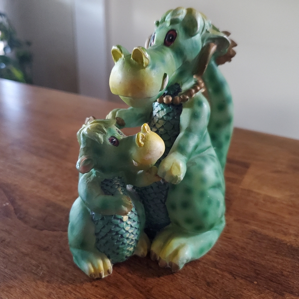 Green Dragon Mom And Baby Figurine